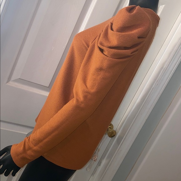 Nine West Burnt Orange Brown Puff Sleeve Sweater Blouse Top - Picture 7 of 12